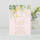 Invitation Blooming Lemons Pink Striped Bridal Shower (Debout devant)