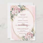 Invitation Blooming Rose Gold Blush Floral Eucalyptus Wedding (Devant)
