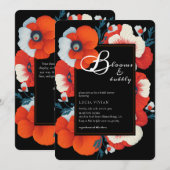 Invitation Blooms & Bubbly Bright Red Floral Fête des mariées (Devant / Derrière)