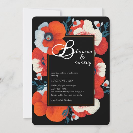 Invitation Blooms & Bubbly Bright Red Floral Fête des mariées (Devant)