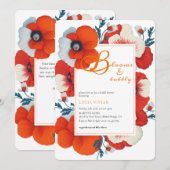 Invitation Blooms & Bubbly Bright Red Floral Fête des mariées (Devant / Derrière)