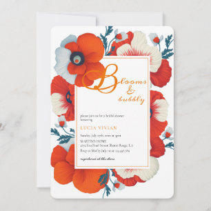 Invitation Blooms & Bubbly Bright Red Floral Fête des mariées