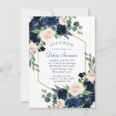 Invitation Blooms Chics | Baby shower bleu marine et rose pâl (Devant)