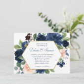 Invitation Blooms Chics | Cadre bleu marine et or rose (Debout devant)