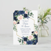Invitation Blooms Chics | Cadre bleu marine et or rose (Debout devant)
