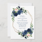 Invitation Blooms Chics | Floral bleu marine et rose pâle (Devant)