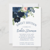 Invitation Blooms Chics | Floral bleu marine et rose pâle (Devant)