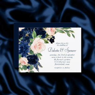 Invitation Blooms Chics   Floral bleu marine et rose pâle