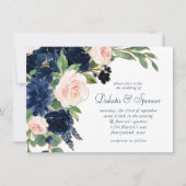 Invitation Blooms Chics | Floral bleu marine et rose pâle (Devant)