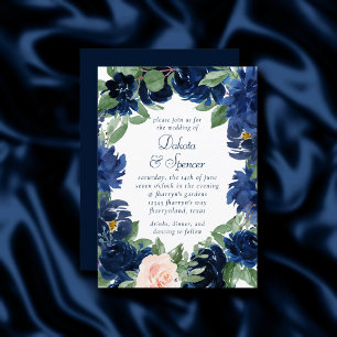 Invitation Blooms Chics Mariage floral bleu et bleu marine