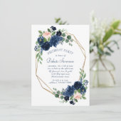 Invitation Blooms Chics | Marine bleu et rose pâle Anniversai (Debout devant)