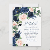 Invitation Blooms Chics | Navy Blue and Blush Pink Graduation (Devant)