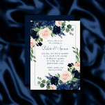 Invitation Blooms Chics | Romantic Blush Navy Mariage de cadr<br><div class="desc">Un thème romantique peint à la main avec un bouquet floral bleu marine et rose vif agrémenté de laurier botanique et d'accents bleu foncé. De la collection "Boho Bloom", cette disposition incorpore un riche bouquet fleur sauvage bohème avec des fleurs éclatantes et des feuilles de verdure d'eucalyptus. Pour d'autres couleurs,...</div>