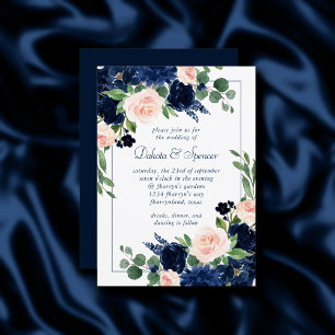 Invitation Blooms Chics Romantic Blush Navy Mariage de cadr