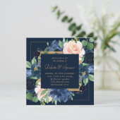 Invitation Blooms Chics | Sombre marine bleu et bleu de la co (Debout devant)