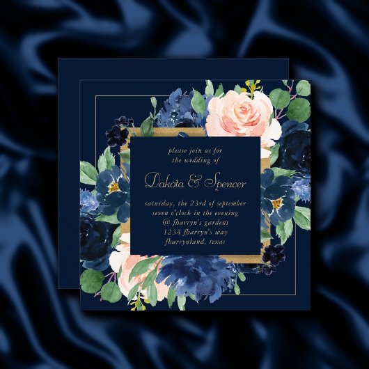 Invitation Blooms Chics | Sombre marine bleu et bleu de la co