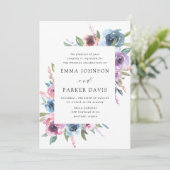 Invitation Blooms de minuit | Mariage floral pourpre et bleu (Debout devant)