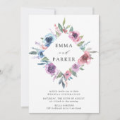 Invitation Blooms de minuit | Mariage floral pourpre et bleu (Devant)