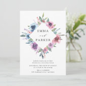 Invitation Blooms de minuit | Mariage floral pourpre et bleu (Debout devant)