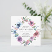 Invitation Blooms de minuit | Mariage floral pourpre et bleu (Debout devant)