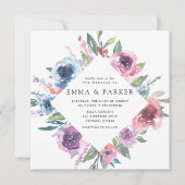 Invitation Blooms de minuit | Mariage floral pourpre et bleu (Devant)