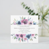 Invitation Blooms de minuit | Mariage floral pourpre et bleu (Debout devant)