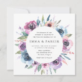 Invitation Blooms de minuit | Mariage floral pourpre et bleu (Devant)