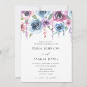 Invitation Blooms de minuit | Mariage floral pourpre et bleu (Devant)