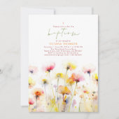 Invitation Blooms fleur sauvage Élégant Boho rose Baptême (Devant)