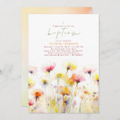 Invitation Blooms fleur sauvage Élégant Boho rose Baptême (Devant / Derrière)