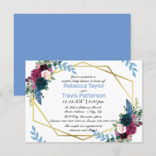 Invitation Blooms floraux Mod Blue - Baby shower de 3 couples