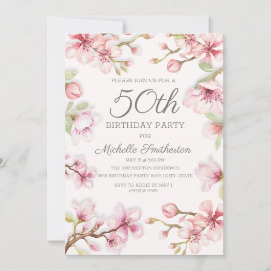 Invitation Blooms roses Green Feuille 50e anniversaire (Devant)