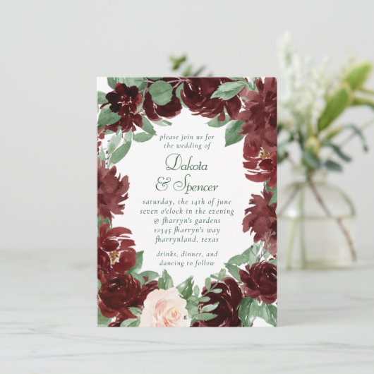 Invitation Blooms rustiques | Terracotta et Marsala Red Wreat (Debout devant)