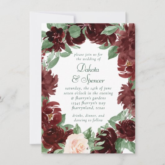 Invitation Blooms rustiques | Terracotta et Marsala Red Wreat (Devant)