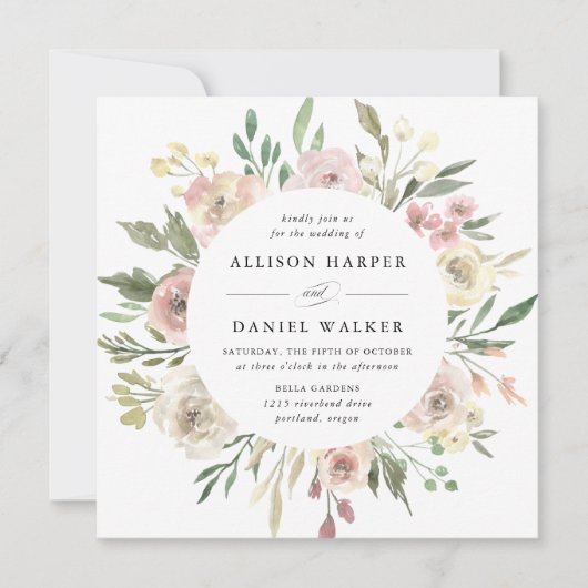Invitation Blooms subtiles | MARIAGE CARRÉ (Devant)