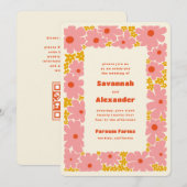 Invitation Blooms Super rose et orange Boho Mariage (Devant / Derrière)