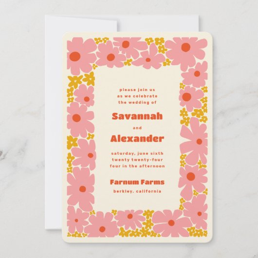Invitation Blooms Super rose et orange Boho Mariage (Devant)