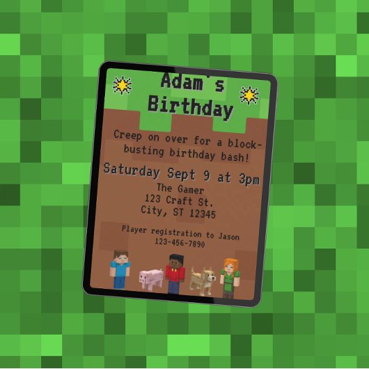 Invitation Bloquer le jeu vidéo fête d'anniversaire