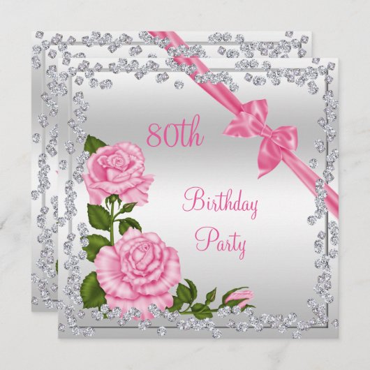 Invitation Blossom Bows & Diamonds 80e anniversaire double fa (Devant / Derrière)