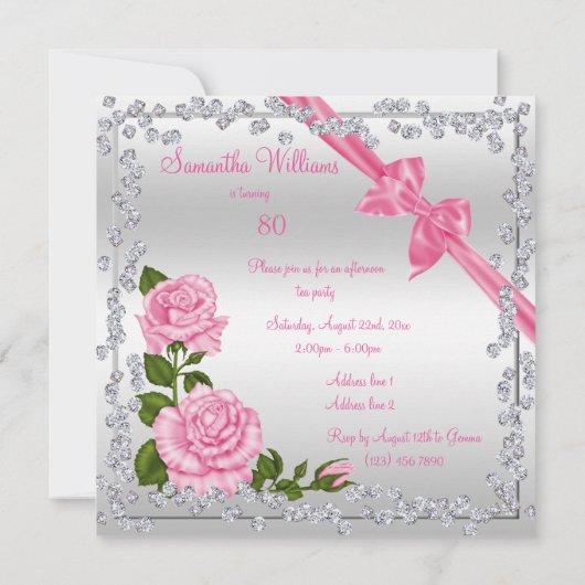Invitation Blossom Bows & Diamonds 80e anniversaire double fa (Dos)
