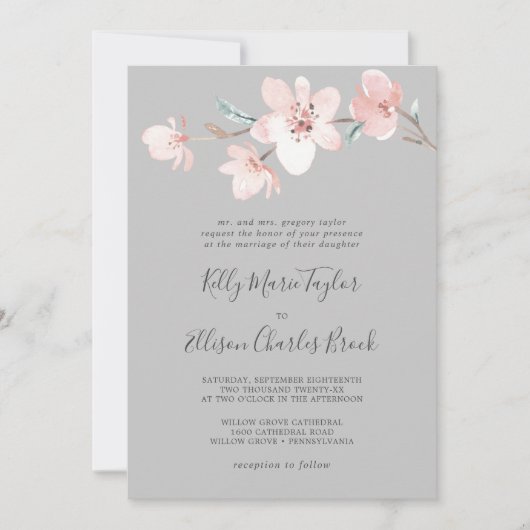 Invitation Blossom des cerisiers du printemps | Mariage tradi (Devant)