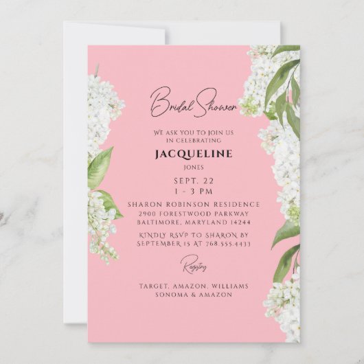 Invitation Blossom Rose Blanc Hydrangée Fête des mariées Flor (Devant)