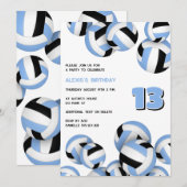 Invitation Blu bleu noir volleyballs anniversaire ou fête d'é (Devant / Derrière)