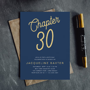 Invitation Blue 30th Birthday Gold Script 30th Birthday