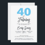 Invitation Blue 40 et fabuleux | Fête du 40e anniversaire<br><div class="desc">Une invitation photo chic,  élégante,  40e anniversaire que vous pouvez personnaliser et envoyer pour votre fête de quarantième anniversaire. Les mots "40 and Fabulous" en noir et bleu sont mis en utilisant la calligraphie élégante et la typographie moderne. Conçu exclusivement pour vous par Happy Dolphin Studio ! @happydolphinstudio</div>