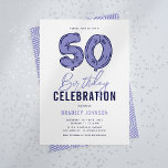 Invitation Blue 50th Birthday Party<br><div class="desc">Nos minimalistes Invitations de fête du 50e anniversaire sont sur le point de redéfinir vos célébrations d'étape. Doté d'un simple arrière - plan blanc qui respire l'élégance, d'un doodle à ballons bleu '50' à hélium fantaisiste dessiné à la main qui lui donne une touche ludique, et d'un modèle texte moderne...</div>