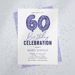 Invitation Blue 60th Birthday Party<br><div class="desc">Nos minimalistes Invitations de fête du 60e anniversaire sont sur le point de redéfinir vos célébrations d'étape. Doté d'un simple arrière - plan blanc qui respire l'élégance, d'un doodle à ballons d'hélium bleu fantaisiste dessiné à la main de 60, qui lui donne une touche ludique, et d'un modèle texte moderne...</div>