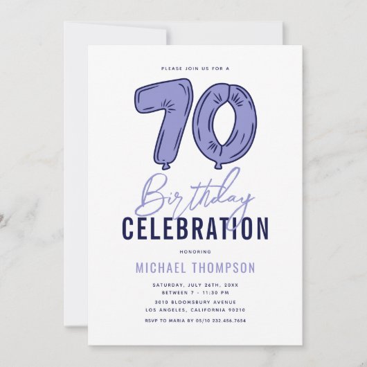 Invitation Blue 70th Birthday Party (Devant)