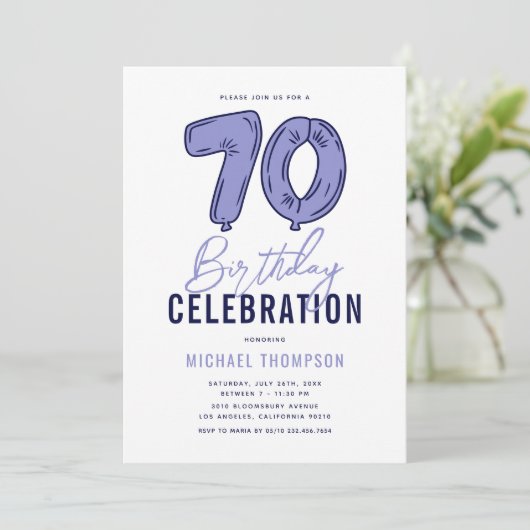 Invitation Blue 70th Birthday Party (Debout devant)