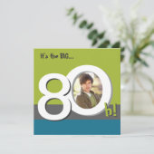 Invitation Blue 80th Big 8-Oh! Fête d'anniversaire Modèle pho (Debout devant)